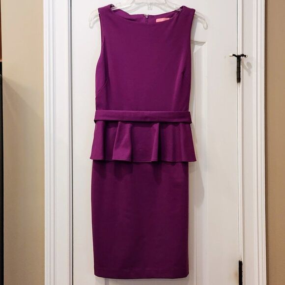 Isaac Mizrahi Like New 10 Cocktail Dress Sleeveless Peplum Purple - Picture 2 of 6